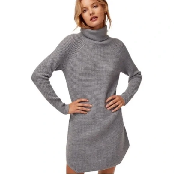 Aritzia Wilfred Free Light Gray Turtleneck Knit Casual Wool Sweater/Dress S - Picture 3 of 14